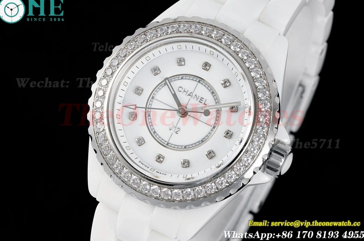Swiss J12 Cer 33mm Ceramic Dia Dial White Quartz XF Ladies 0514